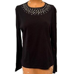 New York & Co Y2K Top NWT Women Large Black Party Glam Party Rhinestone Holiday